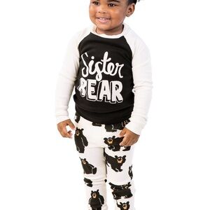 Lazy One Black and Cream Sister Bear Pajama Set 3T